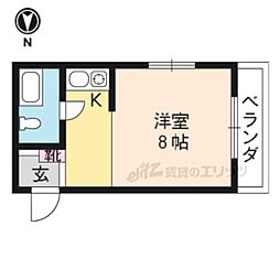 京福電気鉄道北野線 北野白梅町駅 徒歩10分の賃貸マンション 3階1Kの間取り