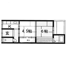阪急京都本線 西院駅 徒歩5分の賃貸一戸建て 1階2Kの間取り