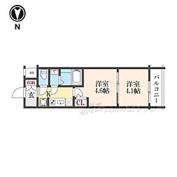 JR山陰本線 二条駅 徒歩15分の賃貸マンション 4階2Kの間取り