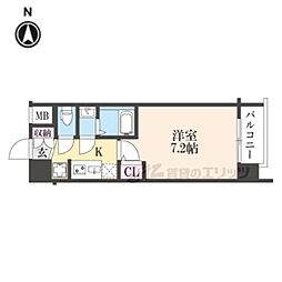 エステムコート京都二条 6階1Kの間取り