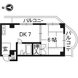 阪急京都本線 西院駅 徒歩8分の賃貸マンション 4階1DKの間取り