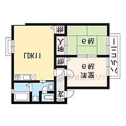 京都市営烏丸線 北大路駅 バス18分 原谷農協前下車 徒歩2分の賃貸アパート 2階2LDKの間取り