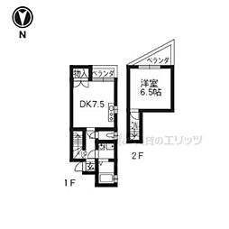 アルカス二条 2階1DKの間取り