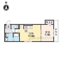 ＧＲＡＭＭ御陵荒木Ｃ 1階1LDKの間取り