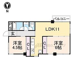 シーズン嵐山 4階2LDKの間取り