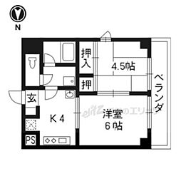 阪急嵐山線 上桂駅 徒歩14分の賃貸マンション 4階2DKの間取り