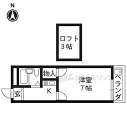 京福電気鉄道嵐山本線 帷子ノ辻駅 徒歩14分の賃貸アパート 2階1Kの間取り