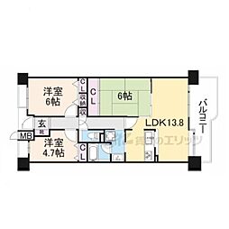 JR山陰本線 二条駅 徒歩4分の賃貸マンション 4階3LDKの間取り