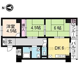 コスモ星の子ハイツ 4階3DKの間取り