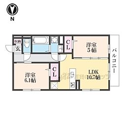 仮称)右京区嵯峨野芝野町ハイツ 2階2LDKの間取り