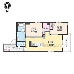 京福電気鉄道嵐山本線 山ノ内駅 徒歩3分の賃貸マンション 2階2LDKの間取り
