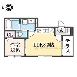 JR山陰本線 花園駅 徒歩4分の賃貸アパート 1階1LDKの間取り