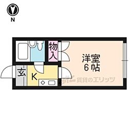 ベルハイツ花園 2階1Kの間取り