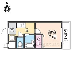 カームハウス嵯峨野 1階1Kの間取り