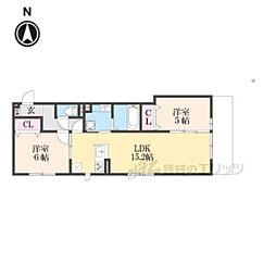 阪急京都本線 西院駅 徒歩9分の賃貸アパート 1階2LDKの間取り