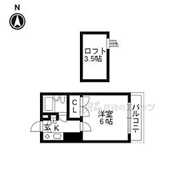 レオパレス西院第1 2階1Kの間取り