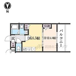 JR山陰本線 円町駅 徒歩13分の賃貸マンション 2階1DKの間取り