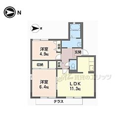 クレール嵯峨B棟 2LDKの間取図画像