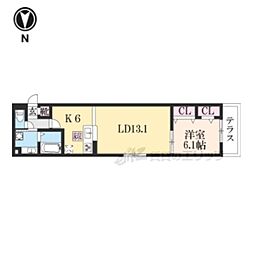 プロスペリタ西京極 1LDKの間取図画像