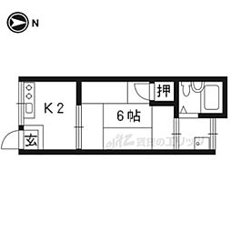 プチホワイトアタカB 1Kの間取図画像