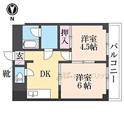 西京極ハイツ 2DKの間取図画像