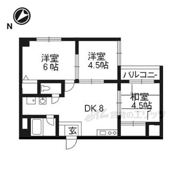 京都府京都市山科区北花山大林町(賃貸マンション3DK・4階・54.54㎡)の写真 その2