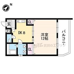 京都地下鉄東西線 小野駅 徒歩15分の賃貸マンション 3階1DKの間取り