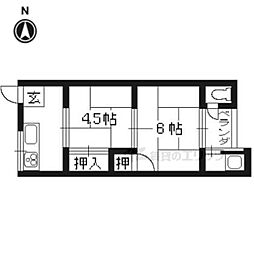 京都市営烏丸線 くいな橋駅 徒歩10分の賃貸アパート 2階2Kの間取り