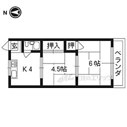 JR東海道・山陽本線 西大路駅 徒歩14分の賃貸マンション 4階2Kの間取り
