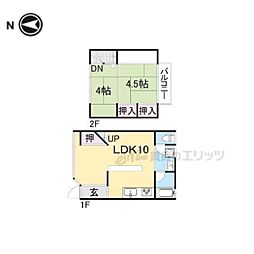 京都市営烏丸線 四条駅 徒歩5分の賃貸一戸建て 2階2LDKの間取り