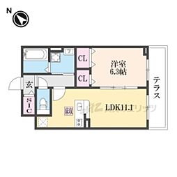 JR東海道・山陽本線 長岡京駅 徒歩35分の賃貸アパート 1階1LDKの間取り