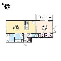 ＧＲＡＭＭ六地蔵Ａ棟 2階1LDKの間取り