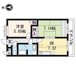 阪急京都本線 桂駅 徒歩19分の賃貸マンション 2階2DKの間取り
