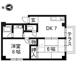 ヴュー深草 1階2DKの間取り