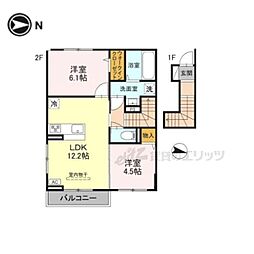 キャッスルヴュー山口 2階2LDKの間取り