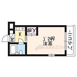 京阪本線 藤森駅 徒歩6分の賃貸マンション 2階1Kの間取り