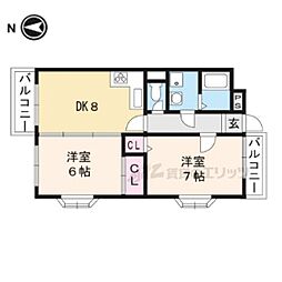JR東海道・山陽本線 桂川駅 徒歩15分の賃貸マンション 5階2LDKの間取り