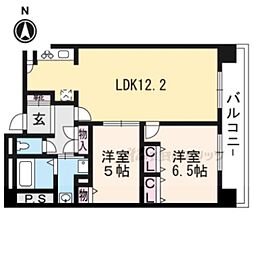 京阪本線 中書島駅 徒歩4分の賃貸マンション 4階2LDKの間取り