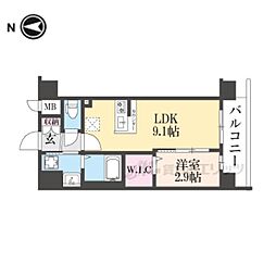 京都市営烏丸線 十条駅 徒歩4分の賃貸マンション 4階1LDKの間取り