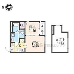 ハーモニーテラス稲荷悠苑 2階1DKの間取り