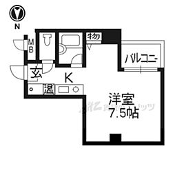 阪急京都本線 西院駅 徒歩10分の賃貸マンション 2階1Kの間取り