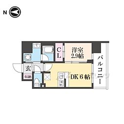 ゼフィランサス西大路 5階1DKの間取り