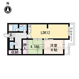 京阪京津線 御陵駅 徒歩25分の賃貸マンション 2階2LDKの間取り