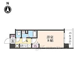 ソルテラス京都JUJO華 2階1Kの間取り