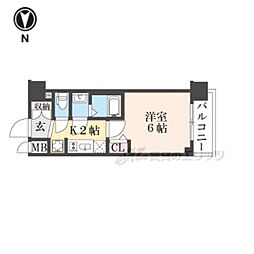 プレサンス十条凛華 6階1Kの間取り