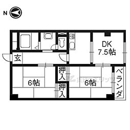 コーポラス伏見 5階2DKの間取り