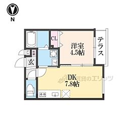 JR奈良線 東福寺駅 徒歩9分の賃貸アパート 1階1LDKの間取り