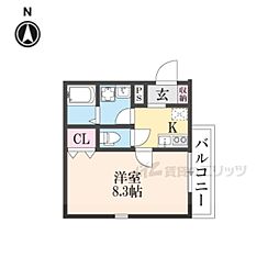 京阪本線 中書島駅 徒歩9分の賃貸アパート 1階1Kの間取り