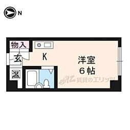 京都市営烏丸線 五条駅 徒歩10分の賃貸マンション 5階ワンルームの間取り