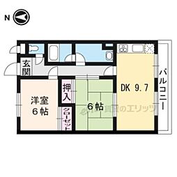 京都地下鉄東西線 椥辻駅 徒歩35分の賃貸マンション 2階1LDKの間取り